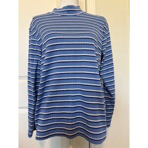 Classic Elements Blue & White Striped Ribbed Long Sleeve Top Womens Size M